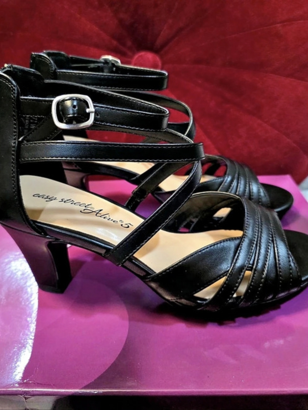 Easy Street Alive 5 Strappy Heels in Black